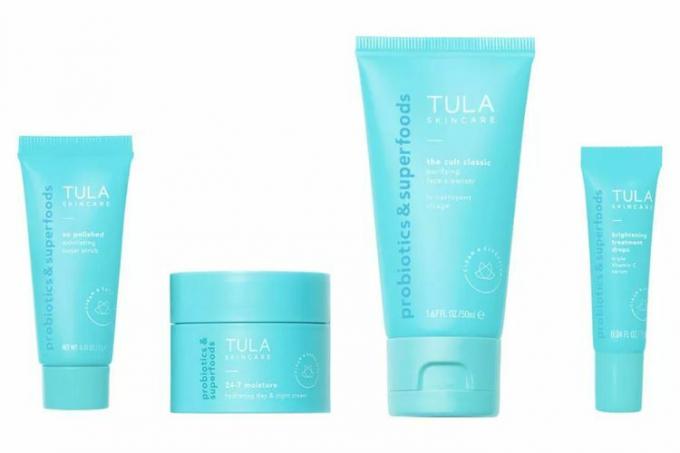 Taikykite TULA SKINCARE On The Go Geriausiai parduodamas kelionių rinkinys