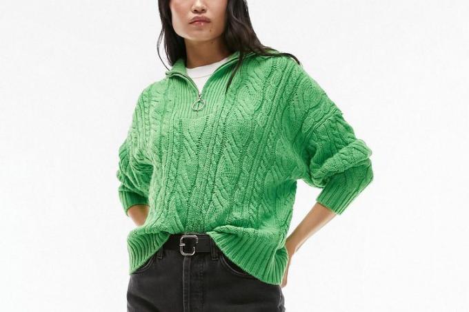 Nordstrom Topshop Oversize Cable Knit Half Užtrauktuku megztinis