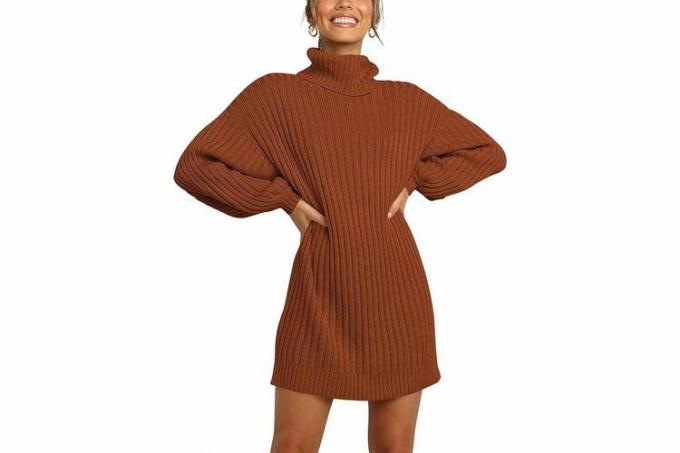 „Amazon ANRABESS“ negabaritinių megztinių suknelė moterims, 2023 m. rudens ir žiemos laisvalaikio trumpa suknelė su vėžliais